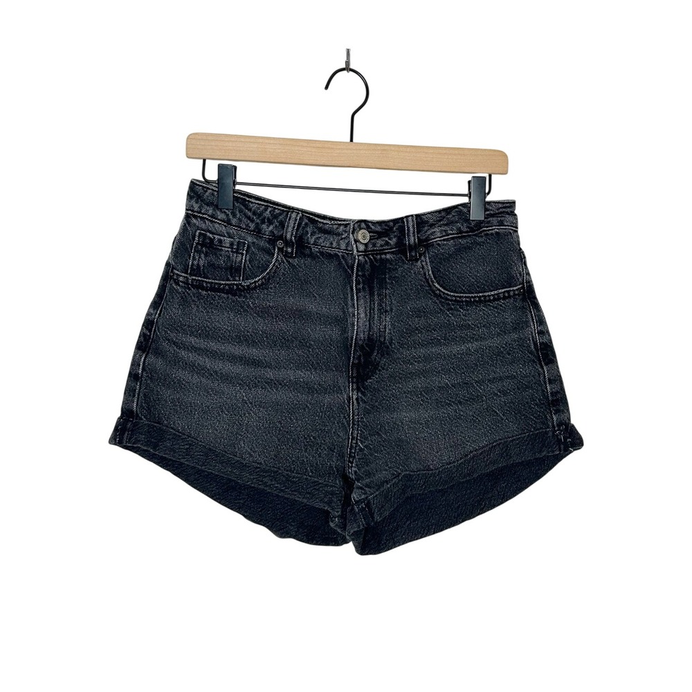 Pacsun High Rise Mom Short Cuffed Denim Jean Shorts Grey Black 27